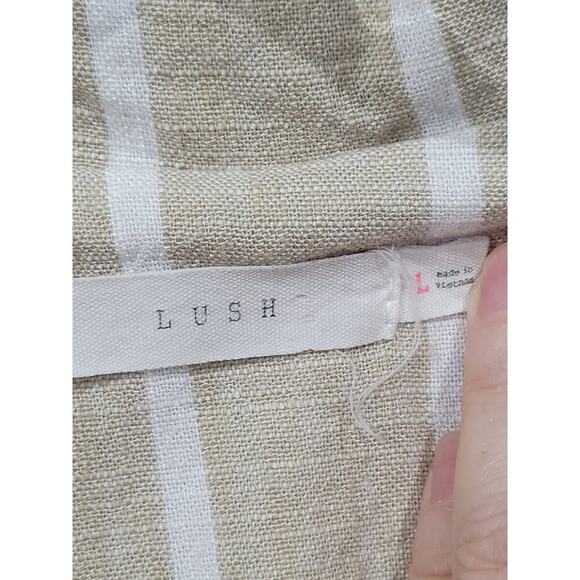 Lush Linen Blend Size Large Cream Striped Two Button Lightweight Jacket Coastal - Picture 7 of 7